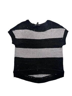 INC Black & Gray Striped Short Sleeve Sweater With Sequins, size medium